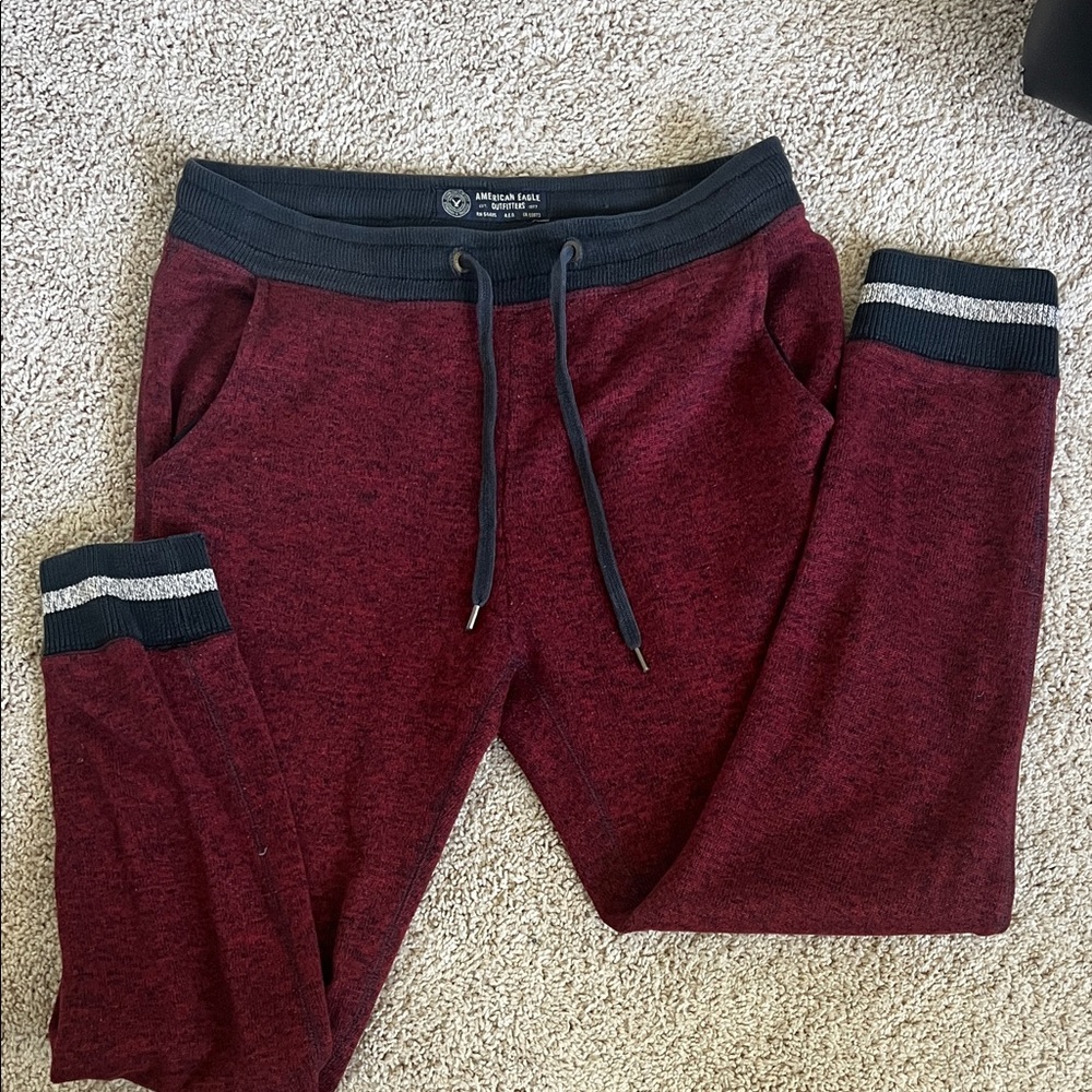 American Eagle Outfitters Maroon and Dark Blue Joggers